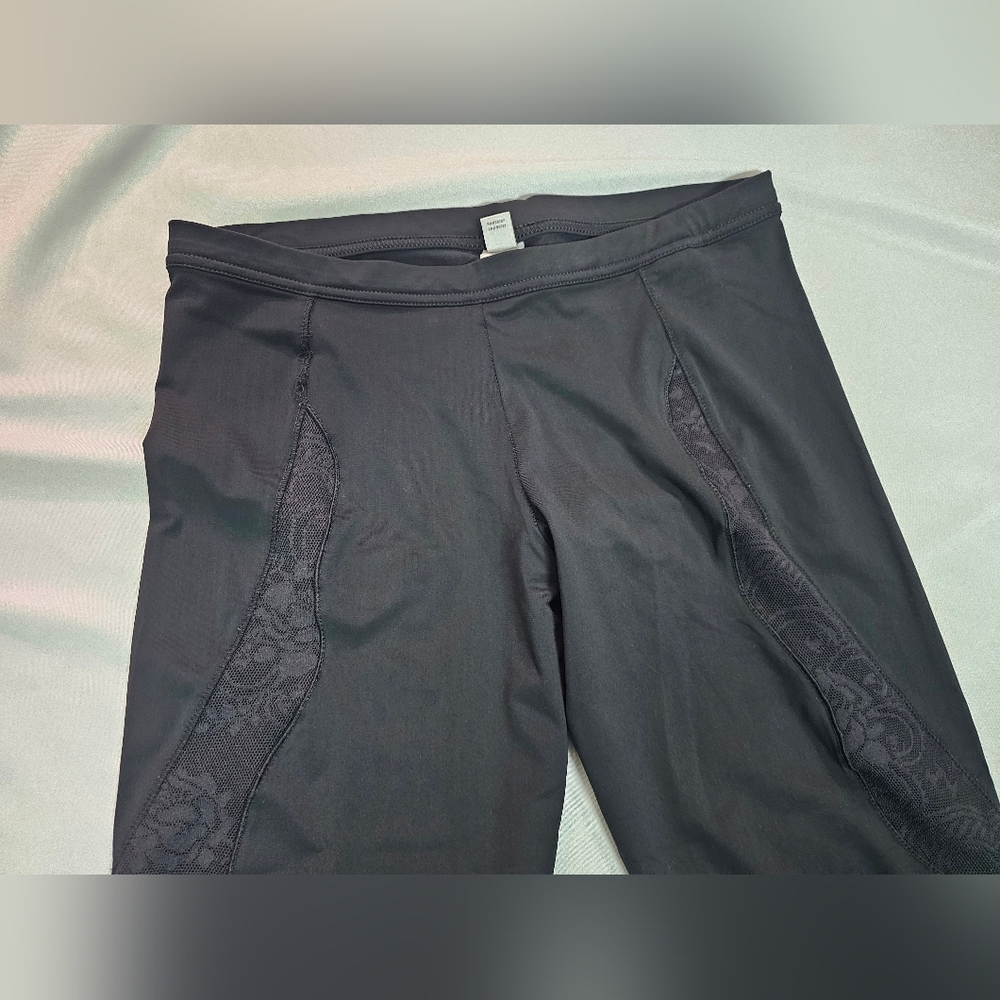 Adidas By Stella McCartney Black Cropped Leggings Tights- Textured Panels- 0/2